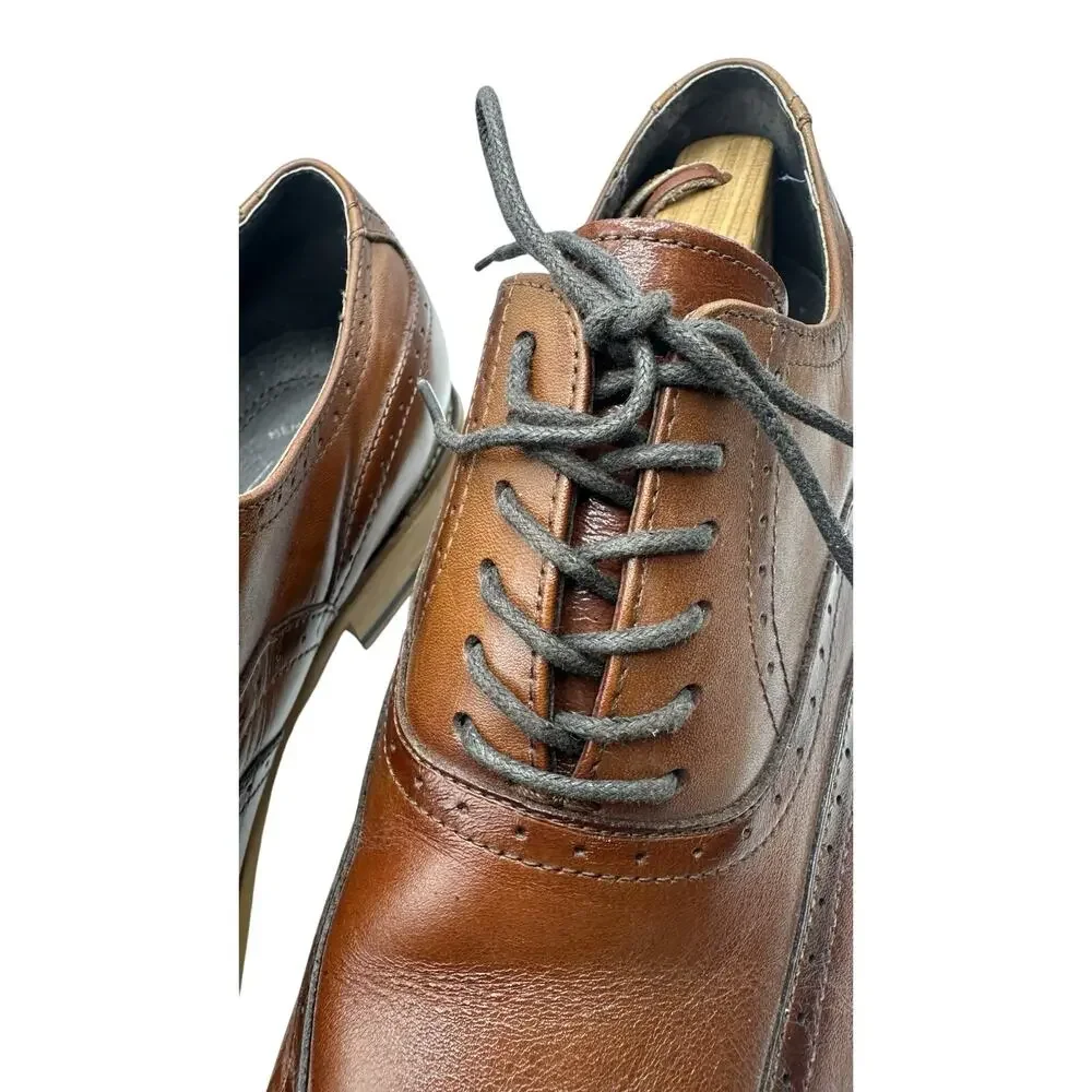 Stacy Adams Dunbar Mens 11.5M Cognac Leather Wingtip Oxford Brogue Dress Shoes
